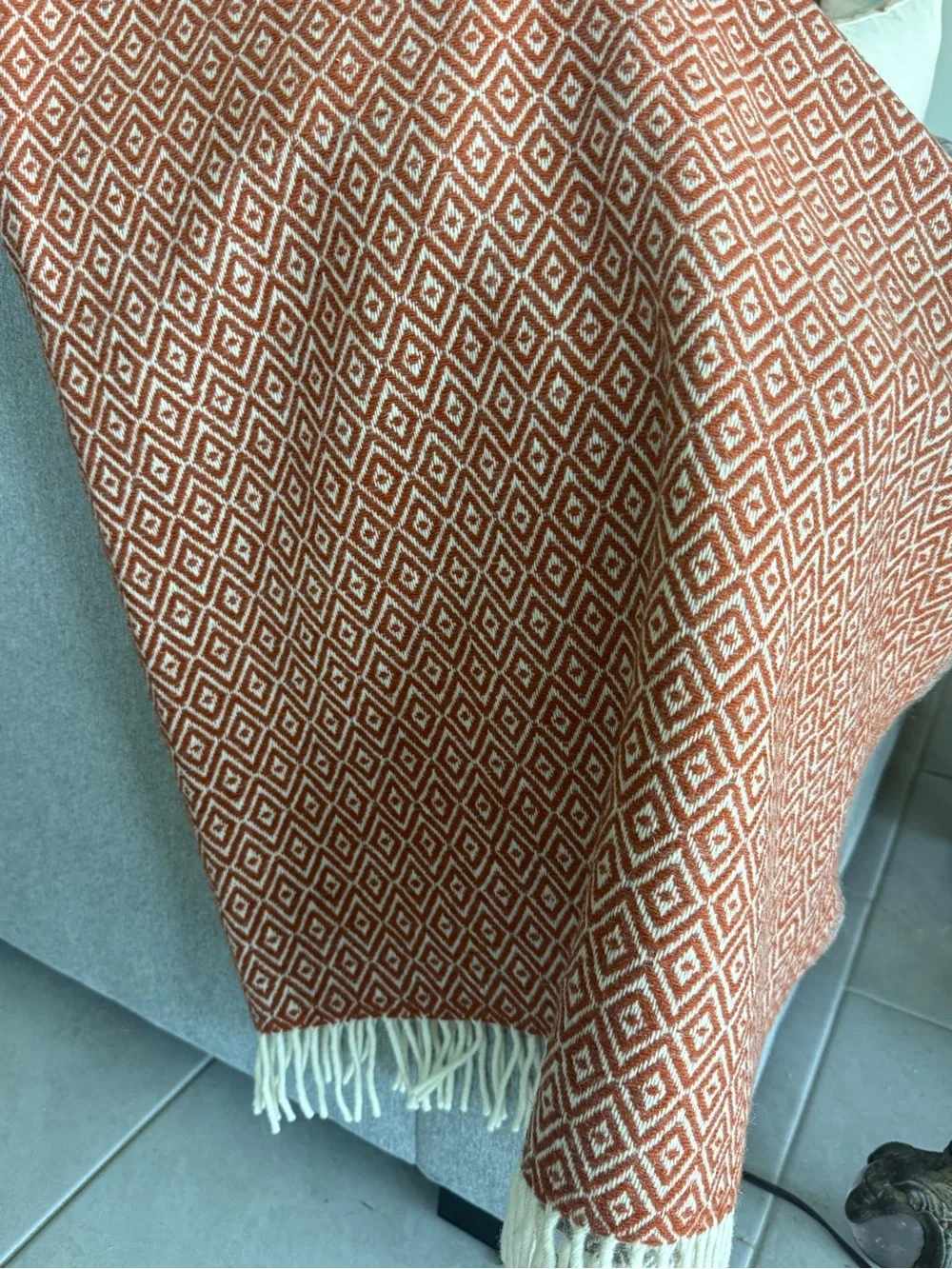 NWT Chi Coracao Wool Throw Blanket Terracotta Diamond Geometric 65x52 Boho
